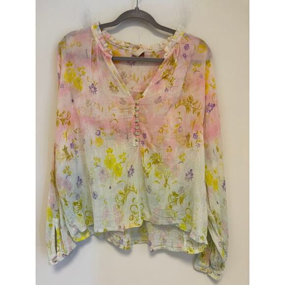 Anthropologie Pilcro Tavi Tie Dye Floral Gauze Blouse Size Medium - Picture 3 of 6